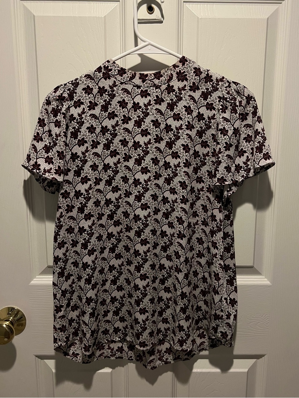 White Blouse with Black and Burgundy Floral Print